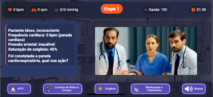 Interface principal com sinais vitais e ações